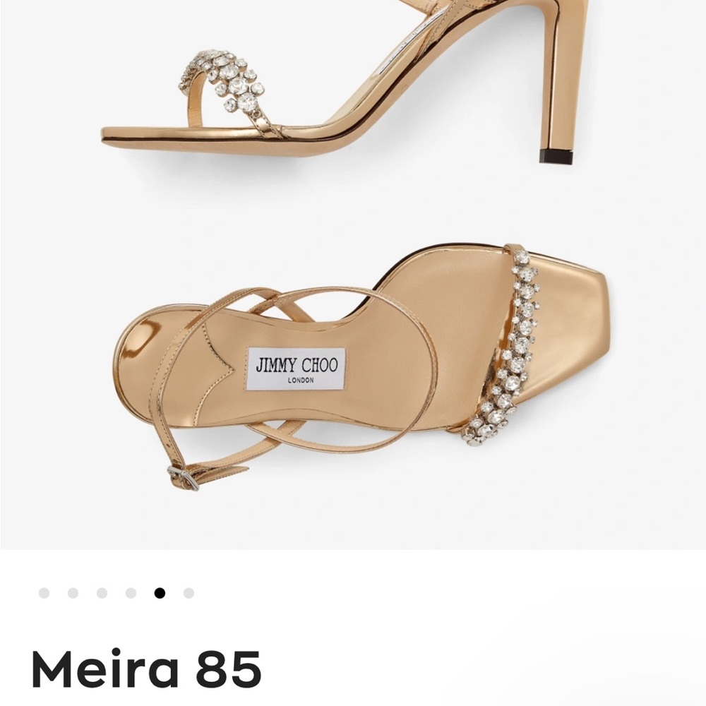 Jimmy Choo Meira 85 Gold Leather Sandals with Crystal Embellishment, like new - Picture 14 of 14